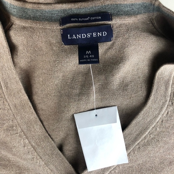 Lands' End Cardigan Sweater Supima Cotton Solid Brown Men's Medium M 38-40 - Picture 6 of 9